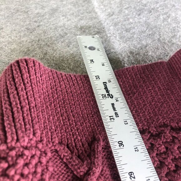 L.L. Bean Cable Knit Cardigan Womens M Burgundy Open Front Longline Cotton - Picture 9 of 9